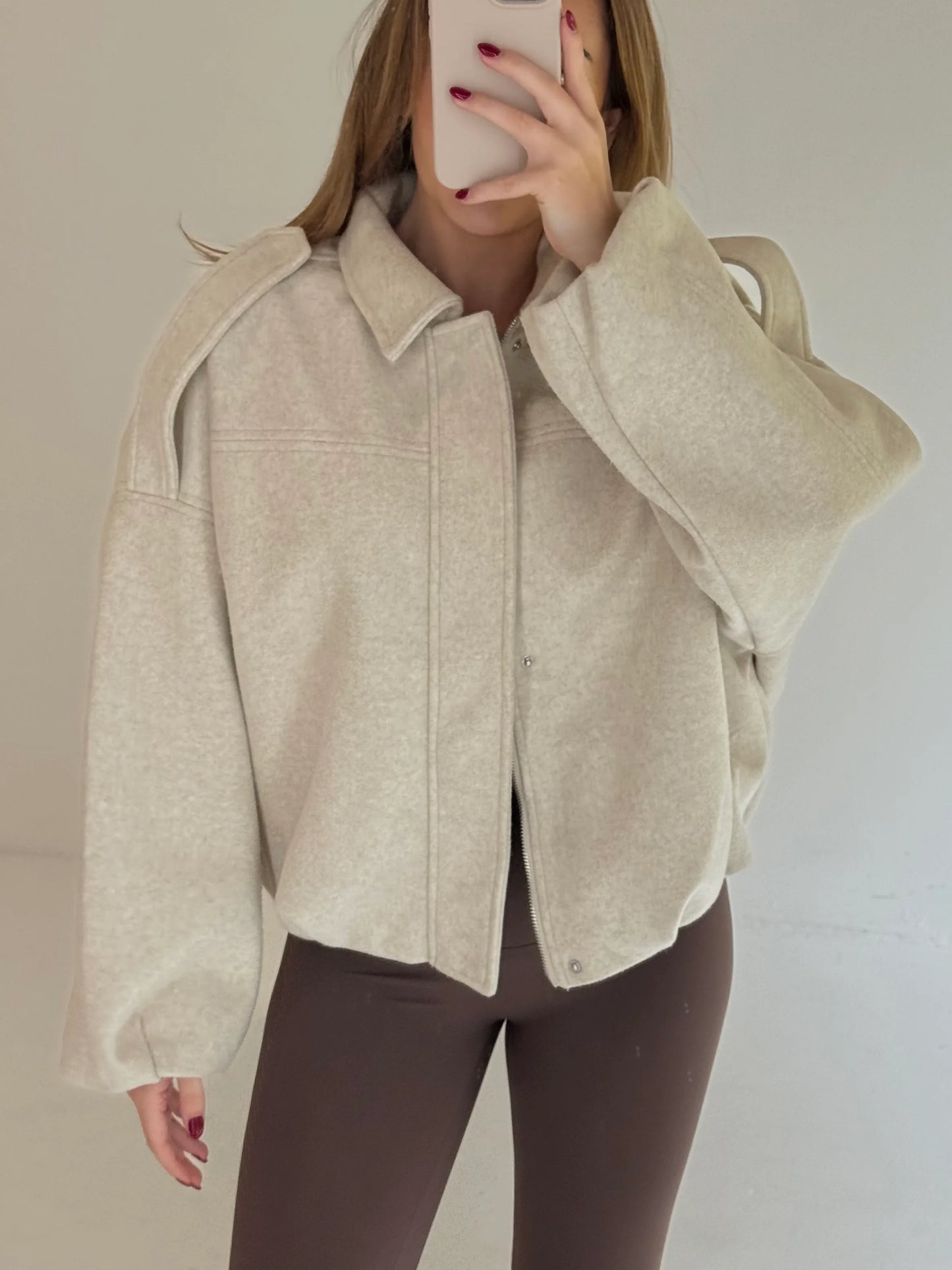 Zip Up Bomber Jacket In Oat