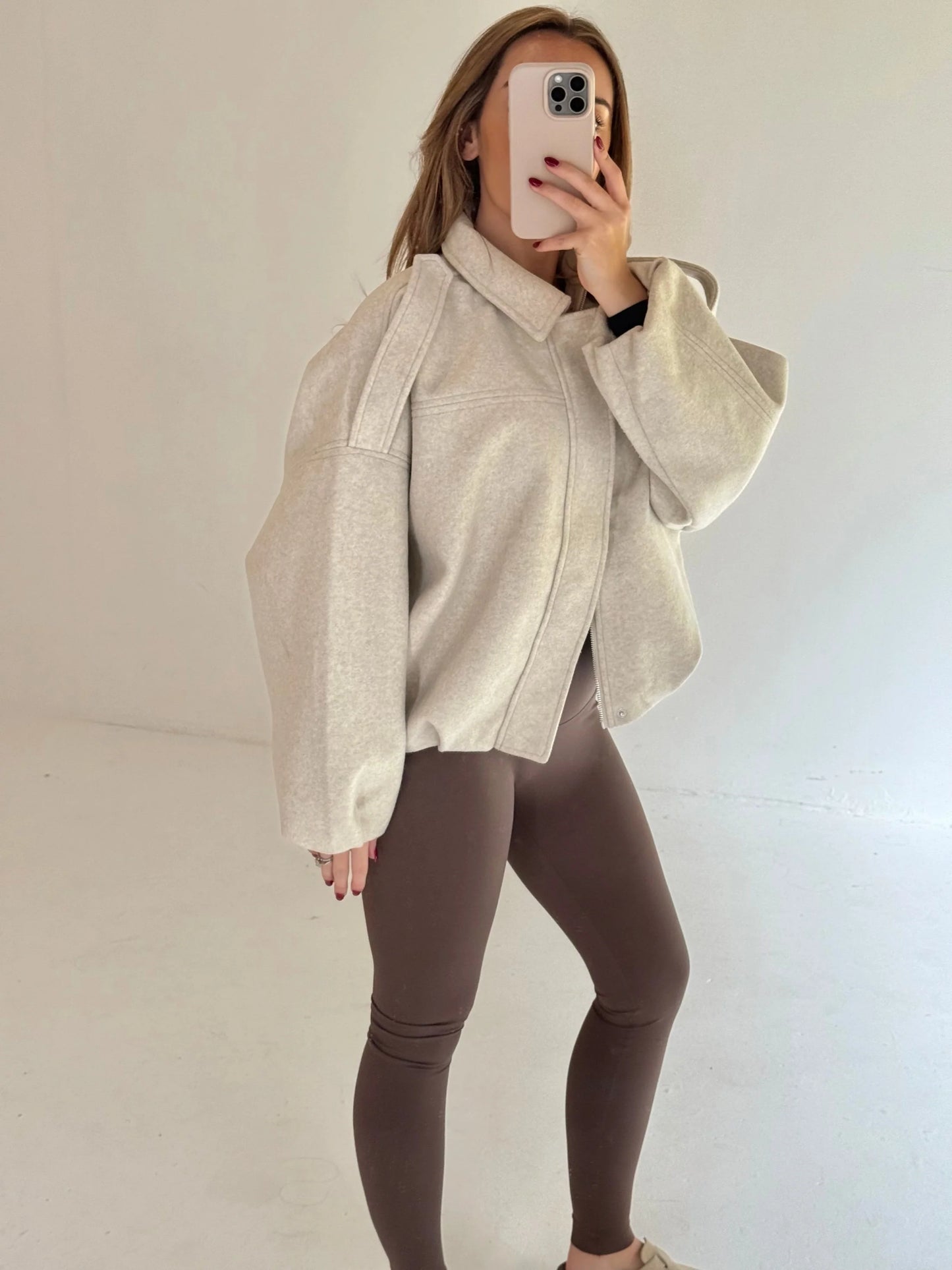 Zip Up Bomber Jacket In Oat