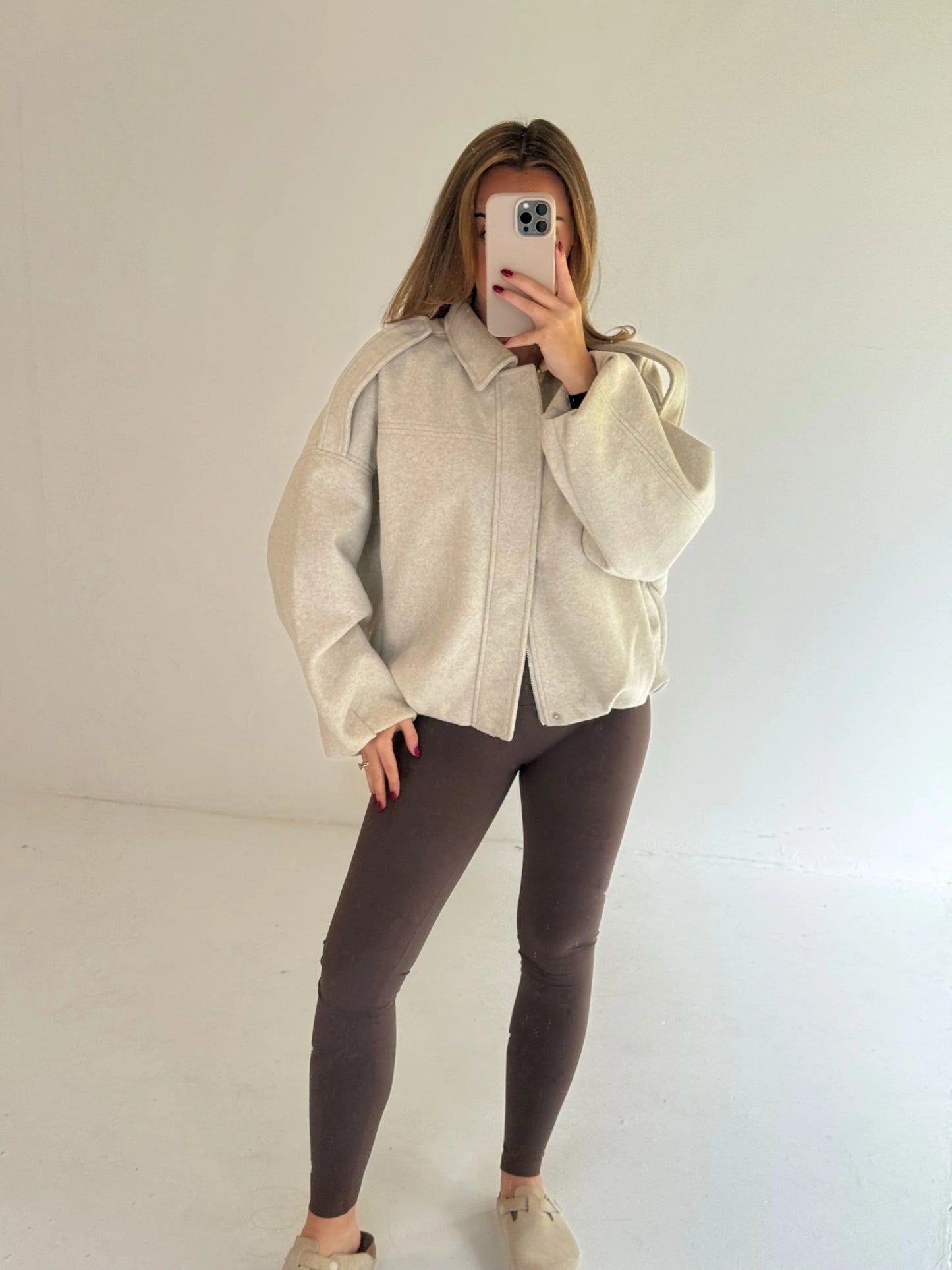 Zip Up Bomber Jacket In Oat