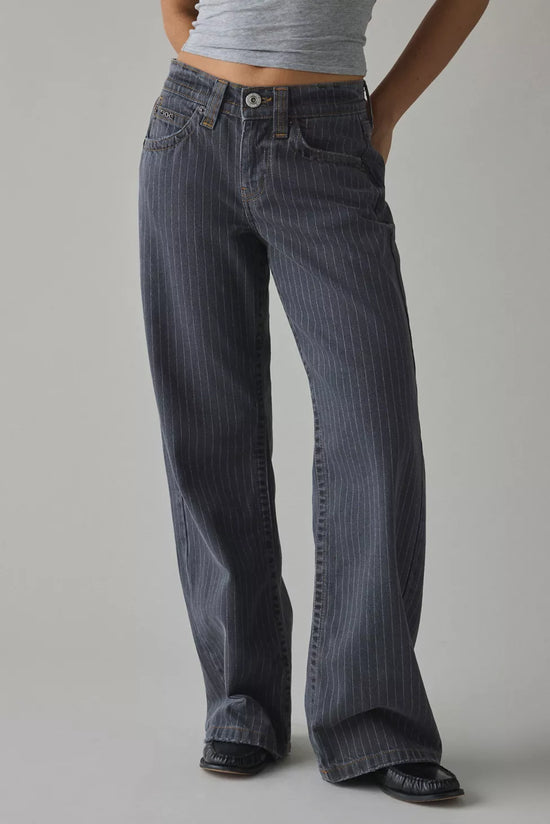 Grey Stripe Print Jeans